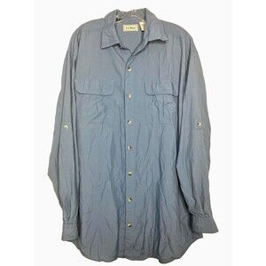 L.L.Bean Top Men Long Sleeve Button Front 100% Nylon Tall Large Blue Roll Tab
